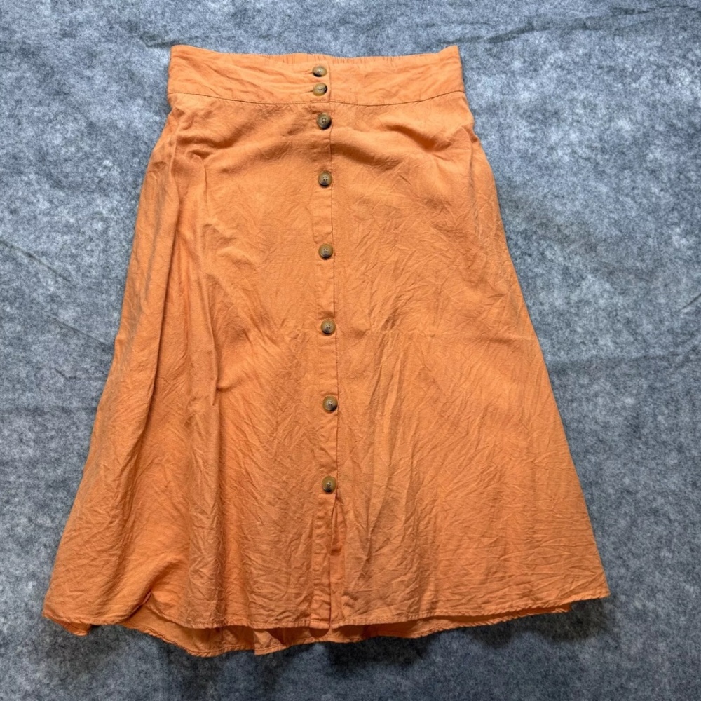 A New Day MIDI Skirt XL Orange Button Linen